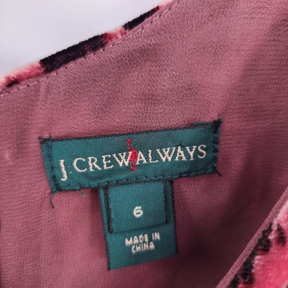 J Crew Always Leopard Velvet Tank Top Womens Size 6 Mauve Cropped Scoop Neck